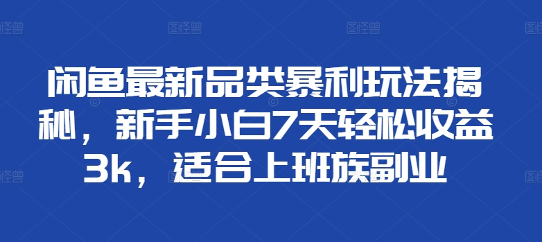 闲鱼最新品类暴利玩法揭秘，新手小白7天轻松赚3000+，适合上班族副业吉晟搞钱-网创项目资源站-副业项目-创业项目-搞钱项目吉晟搞钱