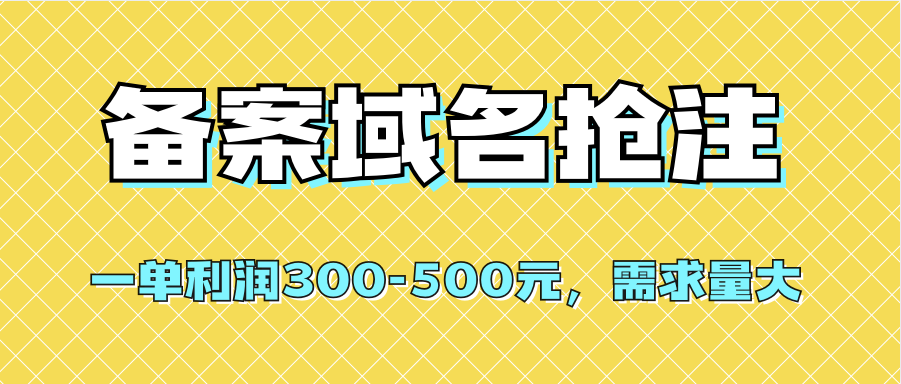 【全网首发】备案域名抢注，一单利润300-500元，需求量大吉晟搞钱-网创项目资源站-副业项目-创业项目-搞钱项目吉晟搞钱