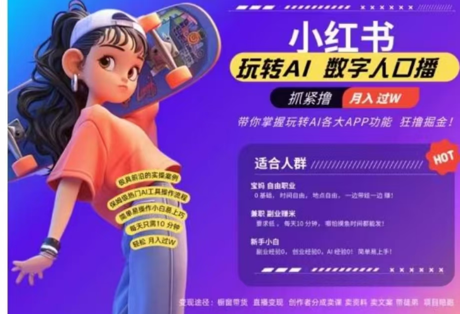 小红书数字人暴力起号，AI改写文案，流量火爆月入破W轻松拿捏，再也不用费劲录口播吉晟搞钱-网创项目资源站-副业项目-创业项目-搞钱项目吉晟搞钱