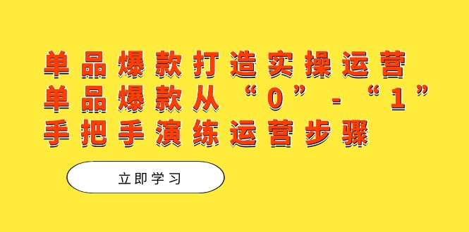 单品爆款打造实操运营，单品爆款从“0”-“1”手把手演练运营步骤吉晟搞钱-网创项目资源站-副业项目-创业项目-搞钱项目吉晟搞钱