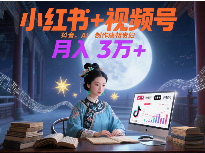 小红书+视频号+抖音，AI轻松制作唐朝贵妇IP，毒鸡汤、励志、减肥瘦身、养生赛道轻松切入，每天30分钟，轻松产出N条，月入3万+ 吉晟搞钱-网创项目资源站-副业项目-创业项目-搞钱项目吉晟搞钱