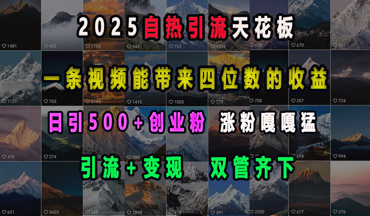 2025自热引流天花板，一条视频能带来四位数的收益，引流+变现双管齐下，日引500+创业粉，涨粉嘎嘎猛吉晟搞钱-网创项目资源站-副业项目-创业项目-搞钱项目吉晟搞钱
