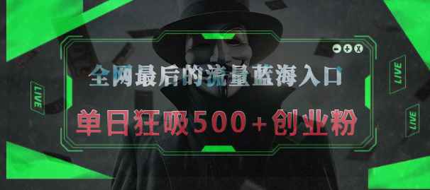 全网最后的流量蓝海入口，半小时引流50+创业粉，单日狂吸500+创业粉吉晟搞钱-网创项目资源站-副业项目-创业项目-搞钱项目吉晟搞钱