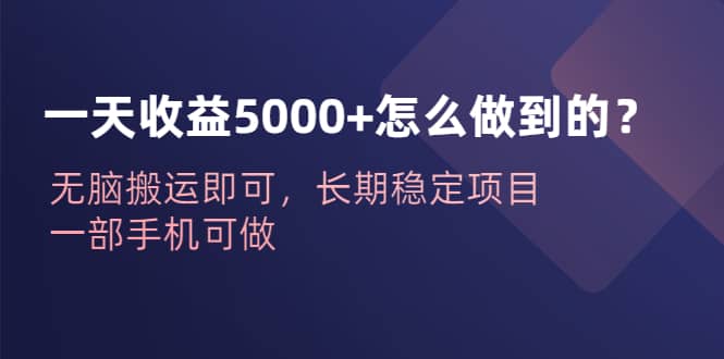 一天收益5000+怎么做到的？无脑搬运即可，长期稳定项目，一部手机可做吉晟搞钱-网创项目资源站-副业项目-创业项目-搞钱项目吉晟搞钱