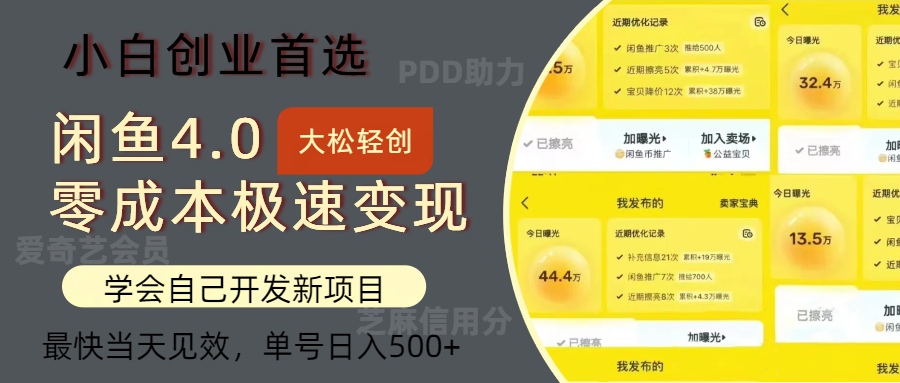 闲鱼0成本极速变现项目，多种变现方式，单号日入500+最新玩法吉晟搞钱-网创项目资源站-副业项目-创业项目-搞钱项目吉晟搞钱