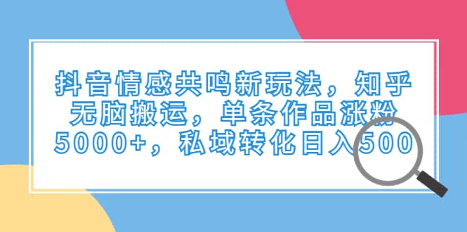 抖音情感共鸣新玩法，知乎无脑搬运，单条作品涨粉5000+，私域转化日入500吉晟搞钱-网创项目资源站-副业项目-创业项目-搞钱项目吉晟搞钱