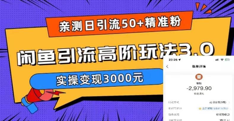 实测日引50+精准粉，闲鱼引流高阶玩法3.0，实操变现3000元吉晟搞钱-网创项目资源站-副业项目-创业项目-搞钱项目吉晟搞钱