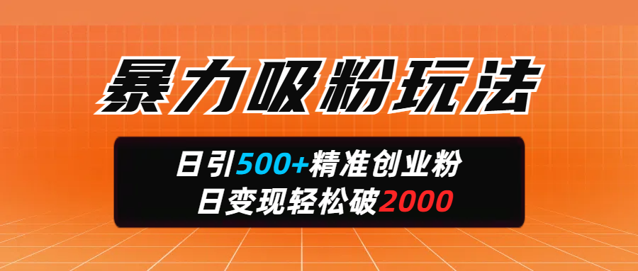 暴力吸粉玩法，日引500+精准创业粉，日变现轻松破2000吉晟搞钱-网创项目资源站-副业项目-创业项目-搞钱项目吉晟搞钱