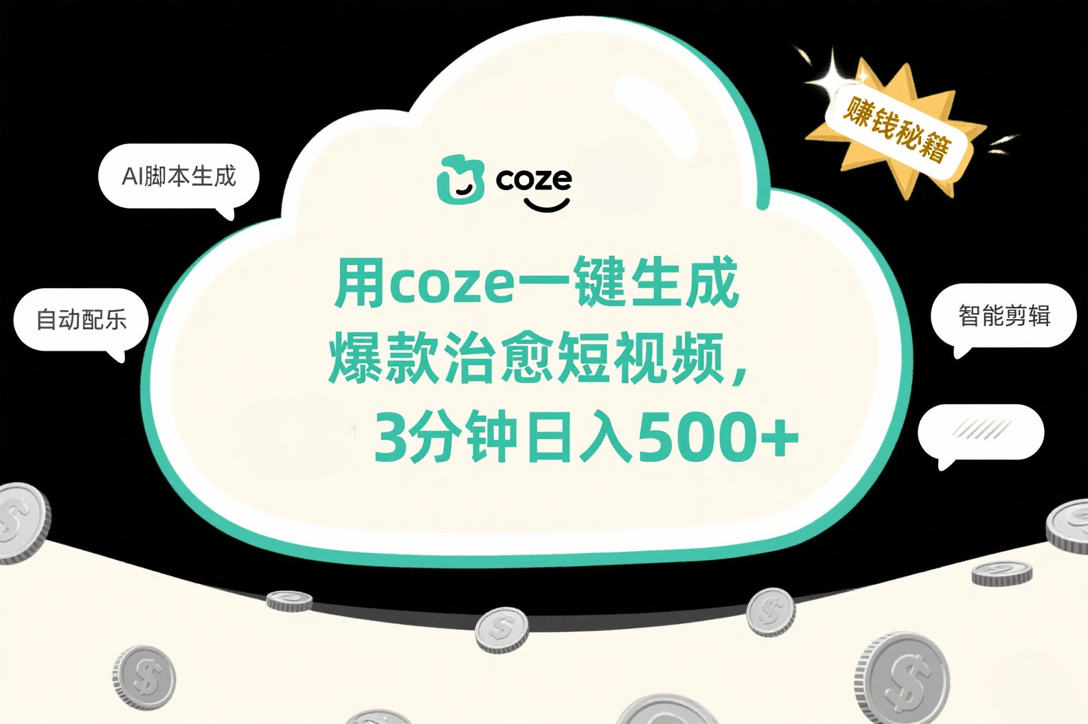 用coze一键生成爆款治愈短视频，3分钟日入500+吉晟搞钱-网创项目资源站-副业项目-创业项目-搞钱项目吉晟搞钱