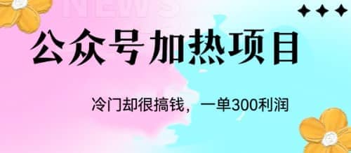 冷门公众号加热项目，一单利润300+吉晟搞钱-网创项目资源站-副业项目-创业项目-搞钱项目吉晟搞钱