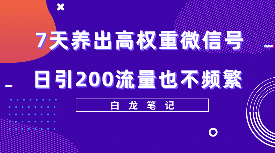7天养出高权重微信号，日引200流量也不频繁，方法价值3680元吉晟搞钱-网创项目资源站-副业项目-创业项目-搞钱项目吉晟搞钱