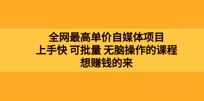 全网最单高价自媒体项目：上手快 可批量 无脑操作的课程，想赚钱的来吉晟搞钱-网创项目资源站-副业项目-创业项目-搞钱项目吉晟搞钱