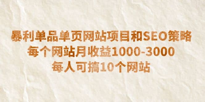 暴利单品单页网站项目和SEO策略 每个网站月收益1000-3000 每人可搞10个吉晟搞钱-网创项目资源站-副业项目-创业项目-搞钱项目吉晟搞钱
