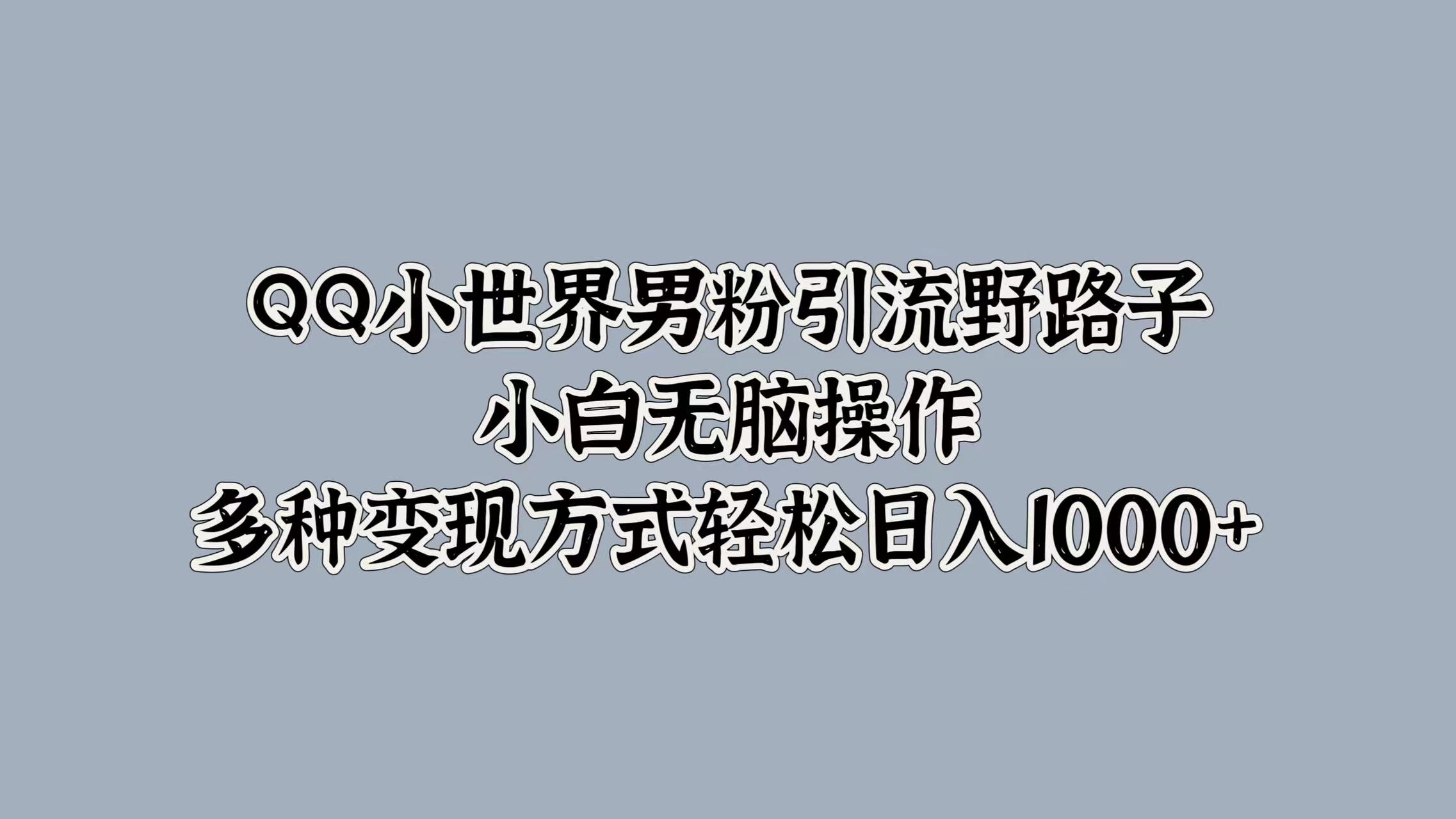 QQ小世界男粉引流野路子，小白无脑操作，多种变现方式轻松日入1000+吉晟搞钱-网创项目资源站-副业项目-创业项目-搞钱项目吉晟搞钱