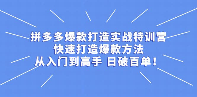拼多多爆款打造实战特训营：快速打造爆款方法，从入门到高手 日破百单吉晟搞钱-网创项目资源站-副业项目-创业项目-搞钱项目吉晟搞钱