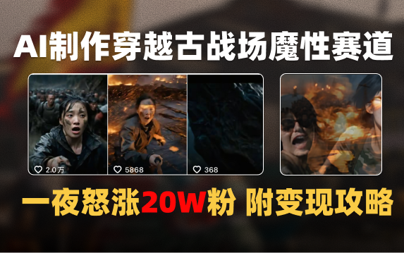 AI制作穿越古战场视频一夜涨粉20W保姆级教学（附AI变现指南）吉晟搞钱-网创项目资源站-副业项目-创业项目-搞钱项目吉晟搞钱