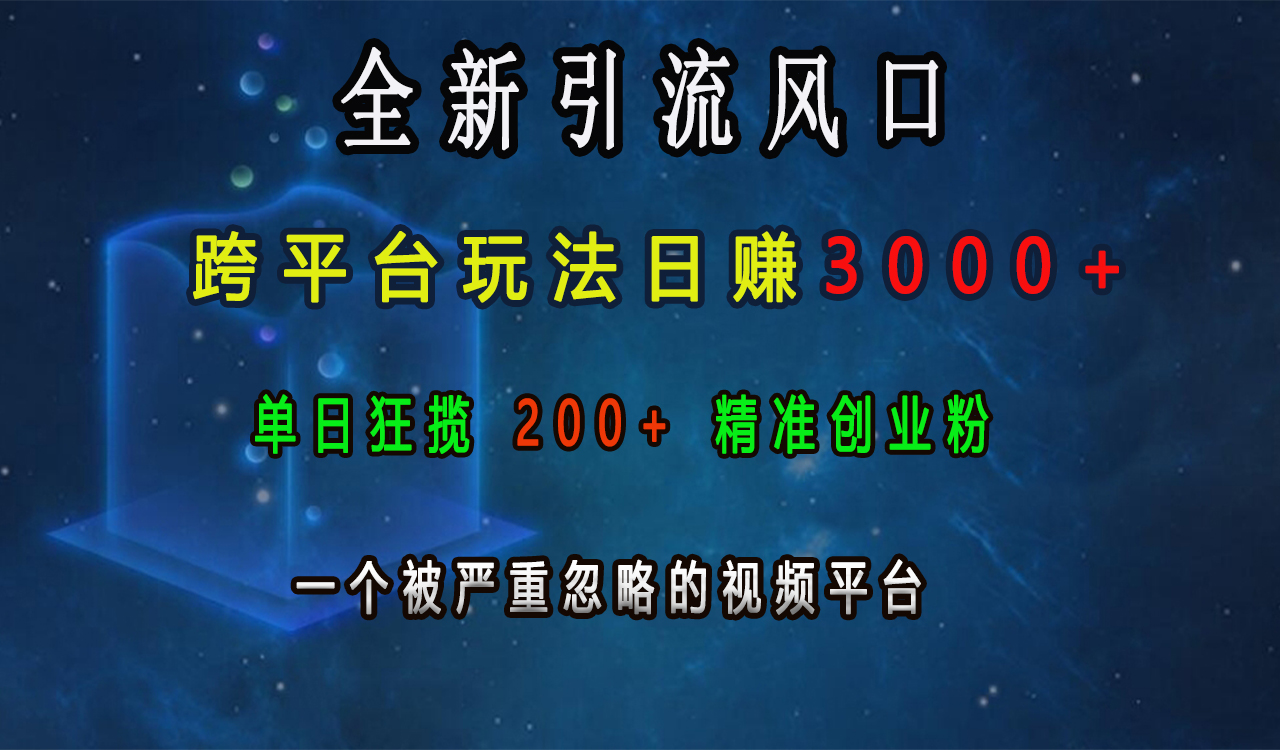 全新引流风口，跨平台玩法日赚3000+，单日狂揽200+精准创业粉，一个被严重忽略的视频平台吉晟搞钱-网创项目资源站-副业项目-创业项目-搞钱项目吉晟搞钱