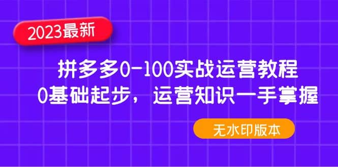 2023拼多多0-100实战运营教程，0基础起步，运营知识一手掌握（无水印）吉晟搞钱-网创项目资源站-副业项目-创业项目-搞钱项目吉晟搞钱