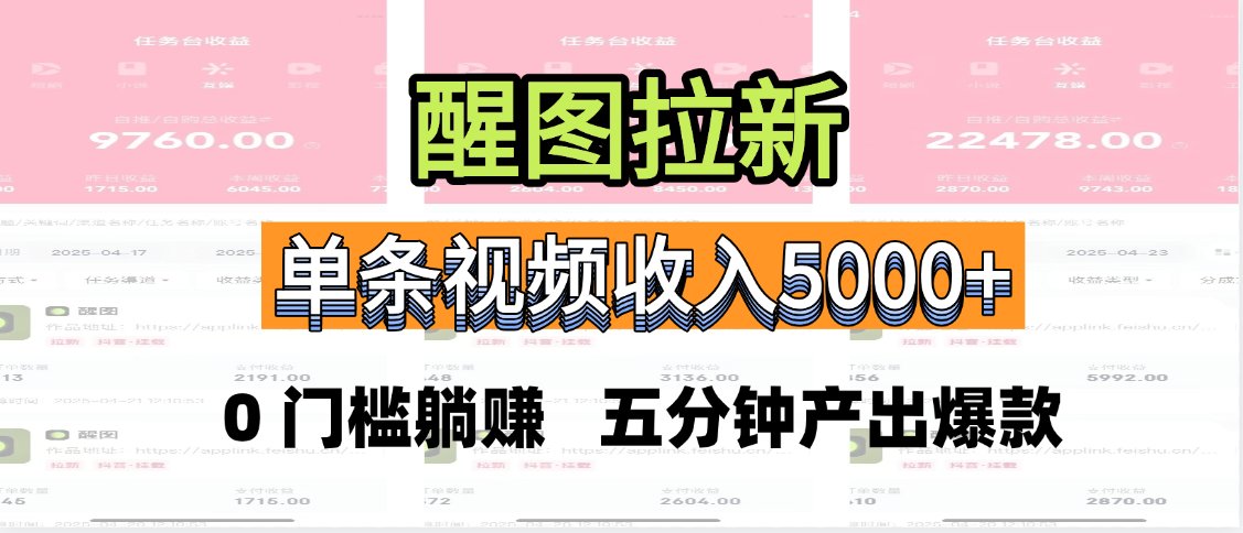 醒图拉新，0 门槛躺赚，五分钟产出爆款，单条视频收入5000+吉晟搞钱-网创项目资源站-副业项目-创业项目-搞钱项目吉晟搞钱