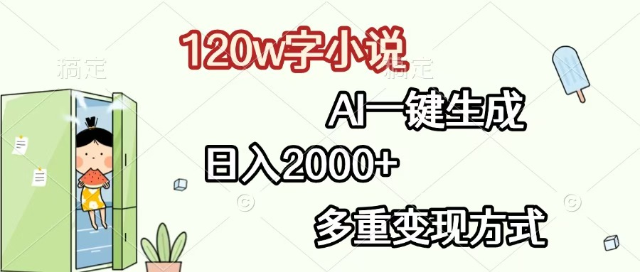 120w字小说，AI一键生成，日入2000+，多重变现方式吉晟搞钱-网创项目资源站-副业项目-创业项目-搞钱项目吉晟搞钱