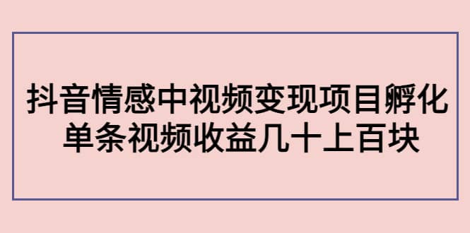 抖音情感中视频变现项目孵化吉晟搞钱-网创项目资源站-副业项目-创业项目-搞钱项目吉晟搞钱