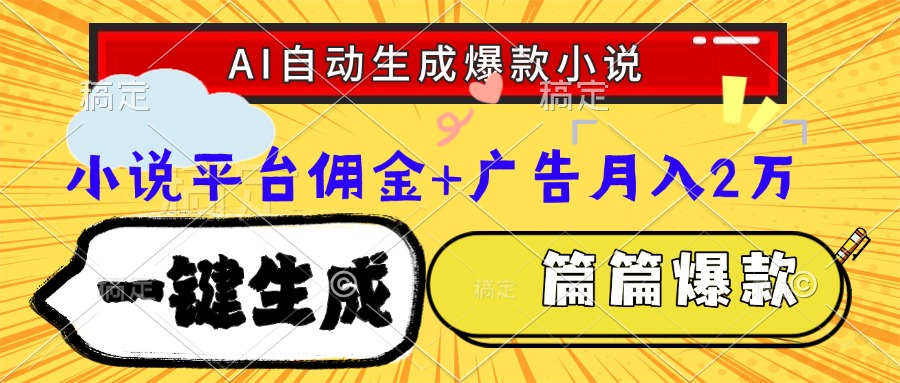 Ai自动生成网文爆款小说，一件生成小说大纲、故事情节，每篇都是爆款，小说平台佣金加广告月入2万吉晟搞钱-网创项目资源站-副业项目-创业项目-搞钱项目吉晟搞钱