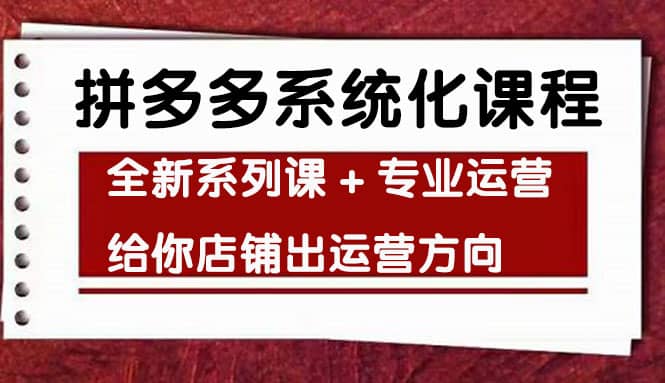 车神陪跑，拼多多系统化课程，全新系列课+专业运营给你店铺出运营方向吉晟搞钱-网创项目资源站-副业项目-创业项目-搞钱项目吉晟搞钱