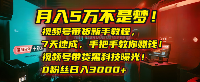 月入5万不是梦！视频号带货新手教程，7天速成，手把手教你赚钱！视频号带货黑科技曝光！0粉丝日入3000+吉晟搞钱-网创项目资源站-副业项目-创业项目-搞钱项目吉晟搞钱