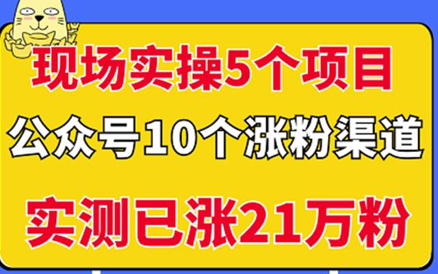 现场实操5个公众号项目，10个涨粉渠道，实测已涨21万粉！吉晟搞钱-网创项目资源站-副业项目-创业项目-搞钱项目吉晟搞钱