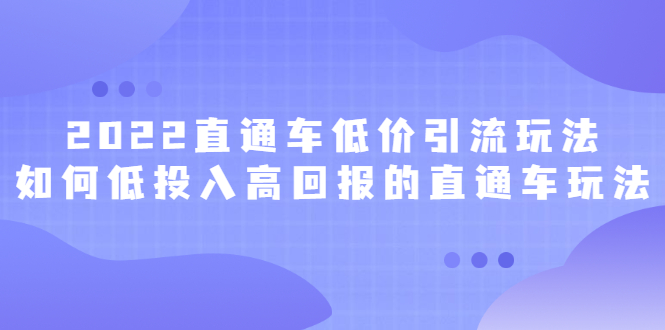 2022直通车低价引流玩法，教大家如何低投入高回报的直通车玩法吉晟搞钱-网创项目资源站-副业项目-创业项目-搞钱项目吉晟搞钱