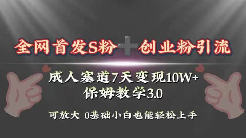 全网首发s粉加创业粉引流变现，成人用品赛道7天变现10w+保姆教学3.0吉晟搞钱-网创项目资源站-副业项目-创业项目-搞钱项目吉晟搞钱