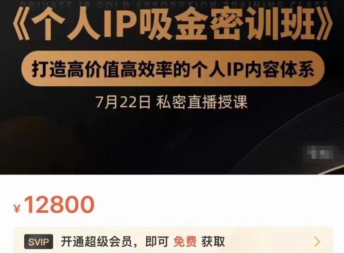 个人IP吸金密训班，打造高价值高效率的个人IP内容体系（价值12800元）吉晟搞钱-网创项目资源站-副业项目-创业项目-搞钱项目吉晟搞钱