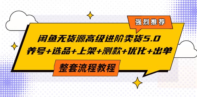 闲鱼无货源高级进阶卖货5.0，养号+选品+上架+测款+优化+出单整套流程教程吉晟搞钱-网创项目资源站-副业项目-创业项目-搞钱项目吉晟搞钱