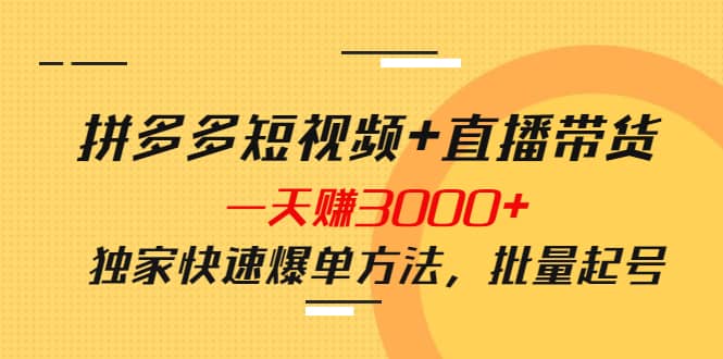 拼多多短视频+直播带货，一天赚3000+独家快速爆单方法，批量起号吉晟搞钱-网创项目资源站-副业项目-创业项目-搞钱项目吉晟搞钱