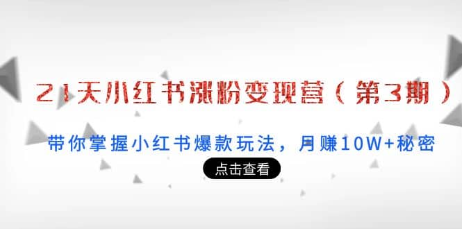 21天小红书涨粉变现营（第3期）：带你掌握小红书爆款玩法，月赚10W+秘密吉晟搞钱-网创项目资源站-副业项目-创业项目-搞钱项目吉晟搞钱