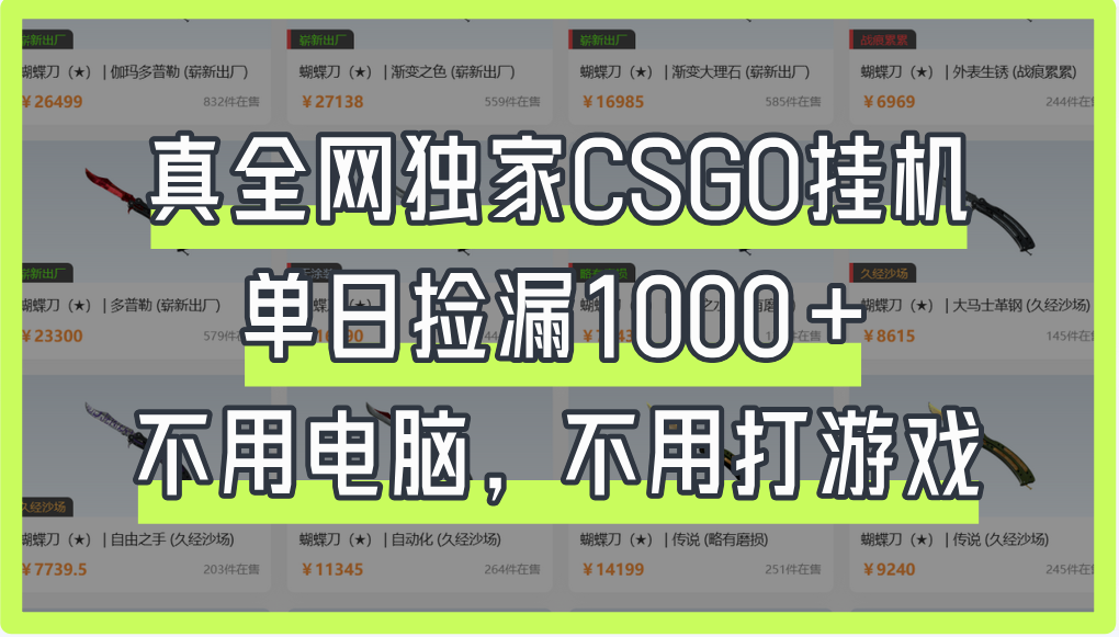 真全网独家CSGO挂机，单日捡漏1000+吉晟搞钱-网创项目资源站-副业项目-创业项目-搞钱项目吉晟搞钱