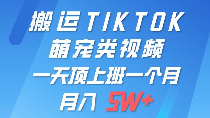 一键搬运TIKTOK萌宠类视频 一部手机即可操作 所有平台均可发布 轻松月入5W+吉晟搞钱-网创项目资源站-副业项目-创业项目-搞钱项目吉晟搞钱