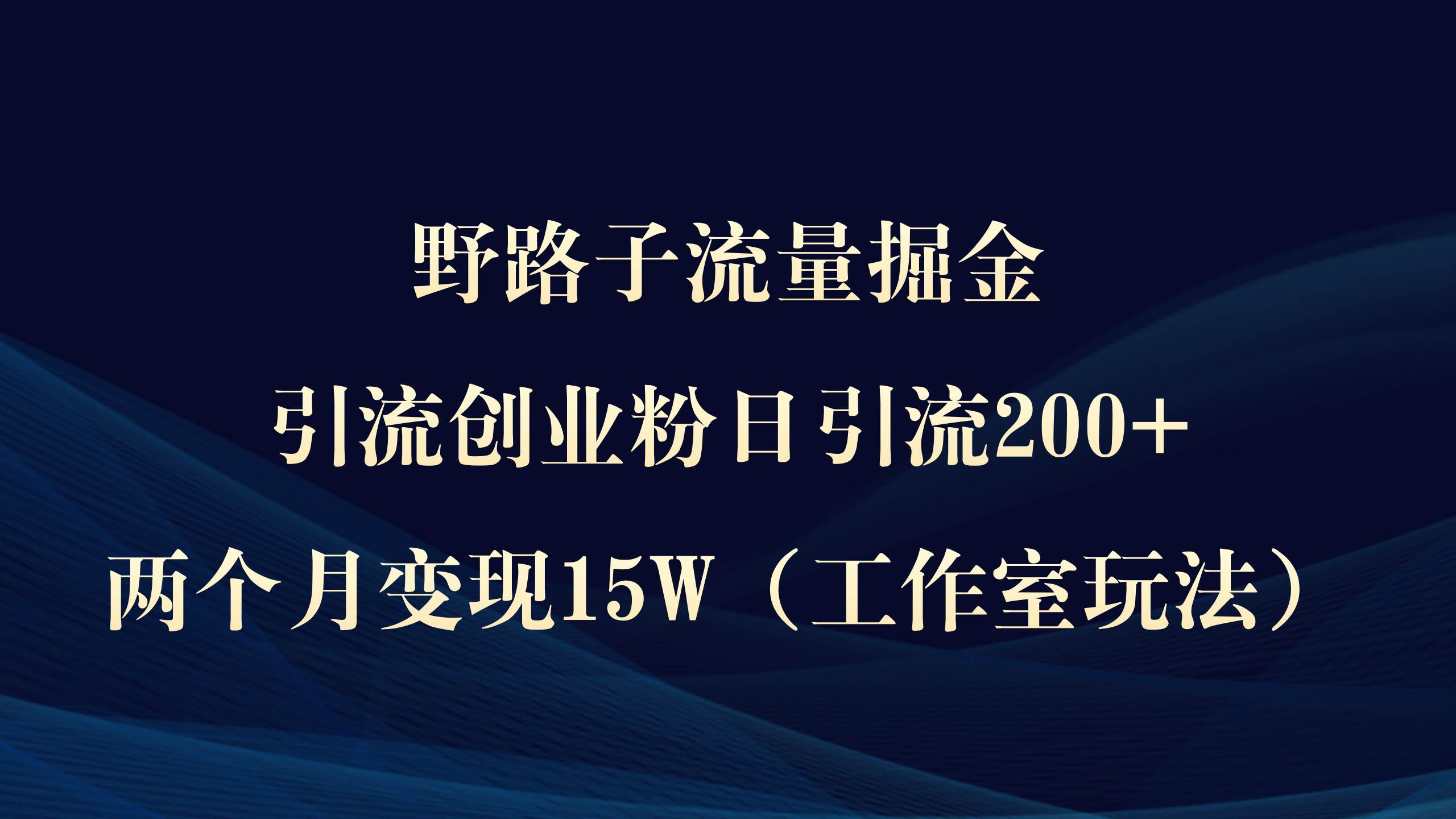 野路子流量掘金，引流创业粉日引流200+，两个月变现15W（工作室玩法））吉晟搞钱-网创项目资源站-副业项目-创业项目-搞钱项目吉晟搞钱