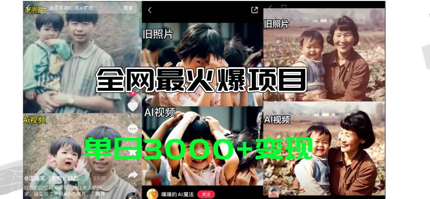 全网爆火的AI让老照片动起来教程，蹭热点日赚3000+，内含免费工具一键…吉晟搞钱-网创项目资源站-副业项目-创业项目-搞钱项目吉晟搞钱