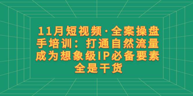 11月短视频·全案操盘手培训：打通自然流量 成为想象级IP必备要素 全是干货吉晟搞钱-网创项目资源站-副业项目-创业项目-搞钱项目吉晟搞钱
