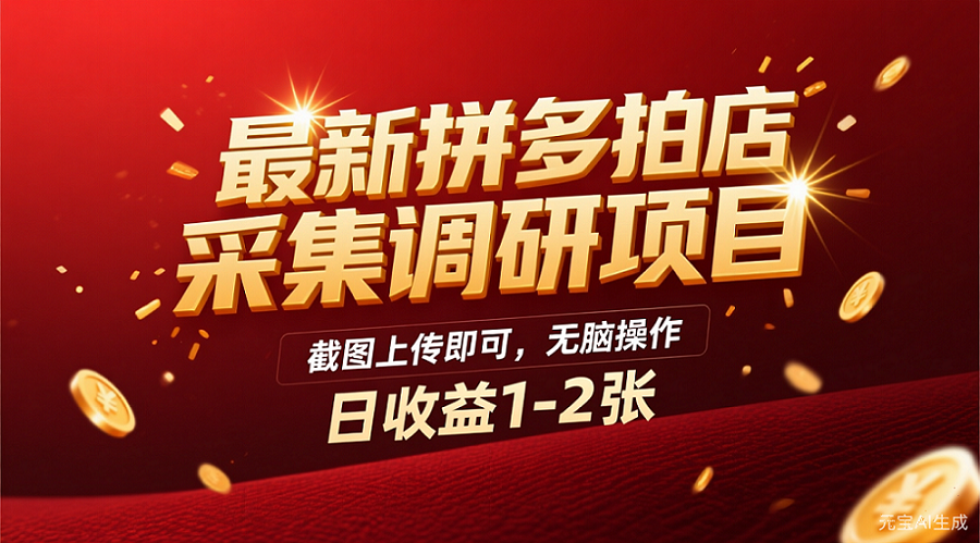 最新拼多多拍店采集调研项目，截图上传即可，无脑操作，日收益1-2张吉晟搞钱-网创项目资源站-副业项目-创业项目-搞钱项目吉晟搞钱