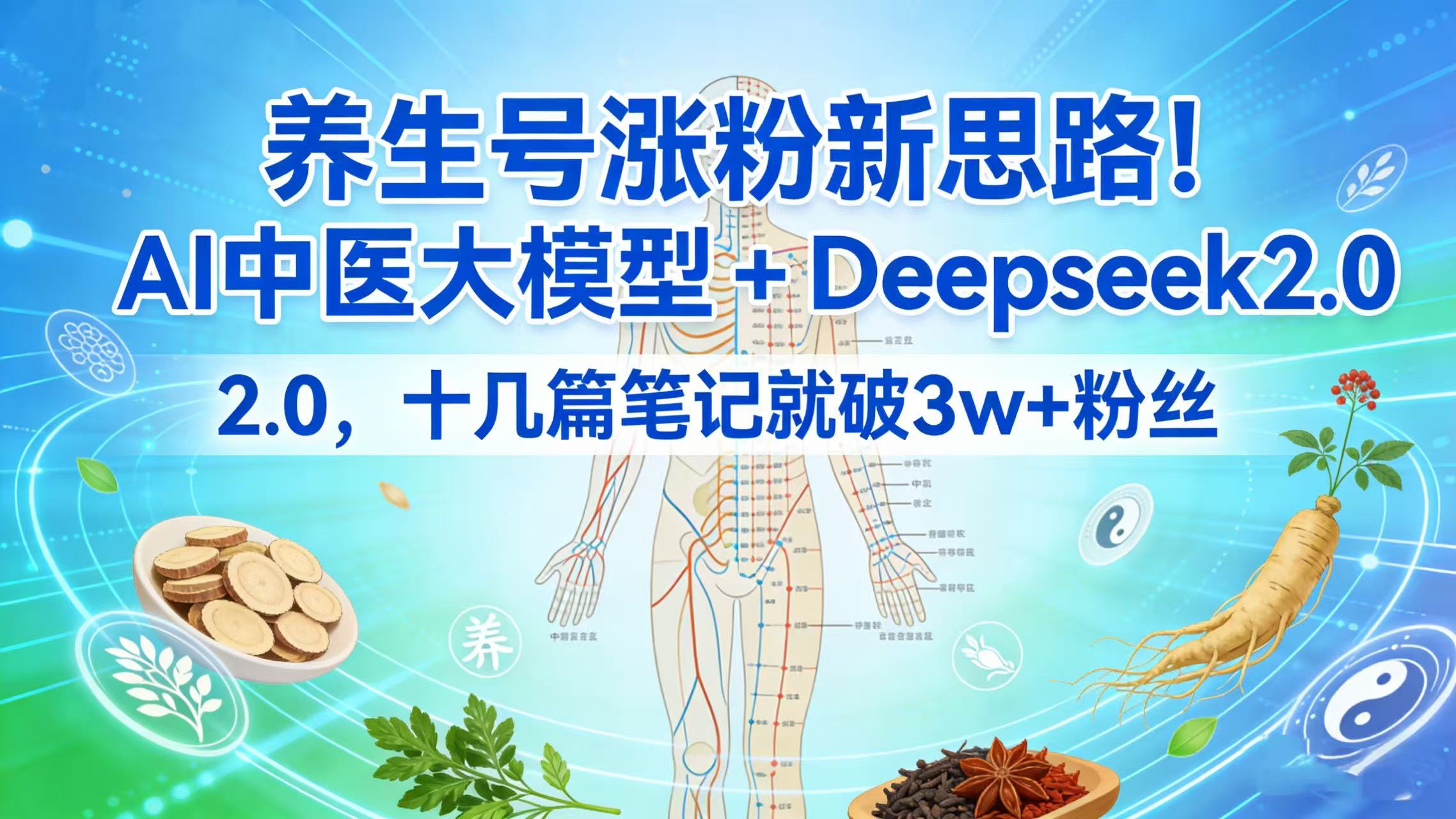养生号涨粉新思路！AI 中医大模型 + Deepseek 2.0，十几篇笔记就破 3w + 粉丝吉晟搞钱-网创项目资源站-副业项目-创业项目-搞钱项目吉晟搞钱