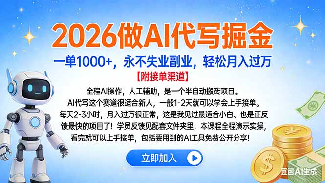 2026做AI代写掘金，一单1000+，永不失业副业，轻松月入过万吉晟搞钱-网创项目资源站-副业项目-创业项目-搞钱项目吉晟搞钱